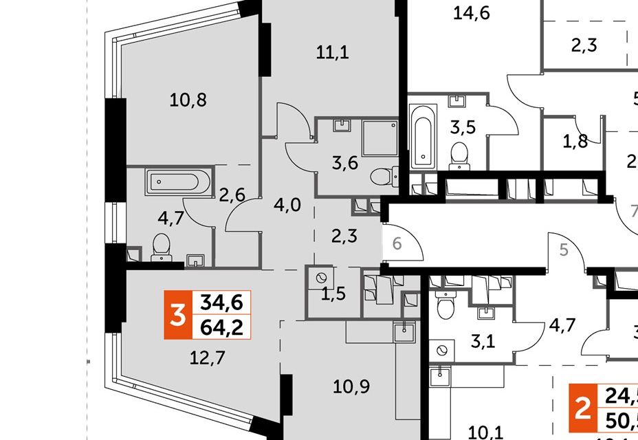 Продаётся 3-комнатная квартира, 64.2 м²