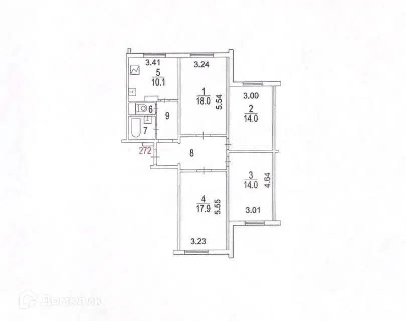 Продаётся 4-комнатная квартира, 92.3 м²