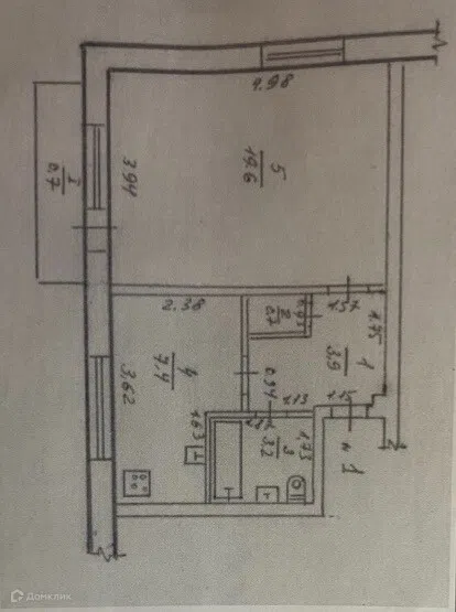 Продаётся 1-комнатная квартира, 35.5 м²