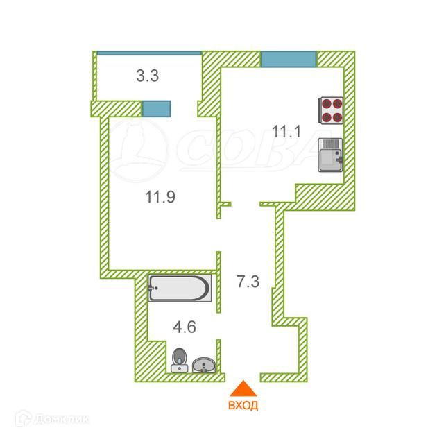 Продаётся 1-комнатная квартира, 36.8 м²