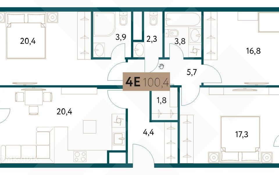 Продаётся 3-комнатная квартира, 100.2 м²