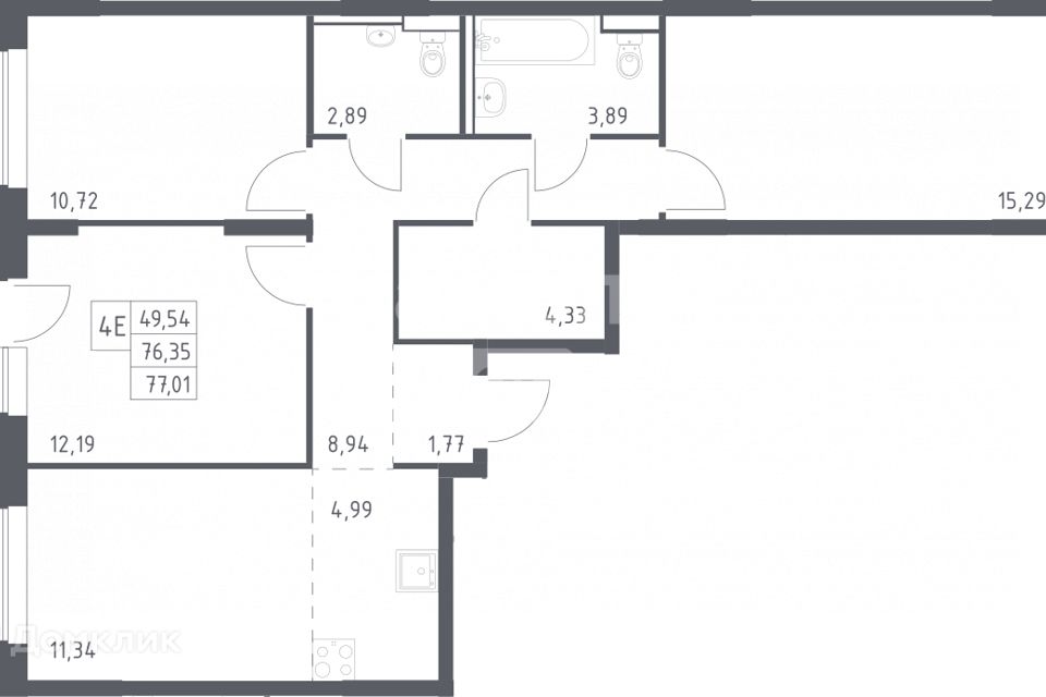 Продаётся 4-комнатная квартира, 77.01 м²