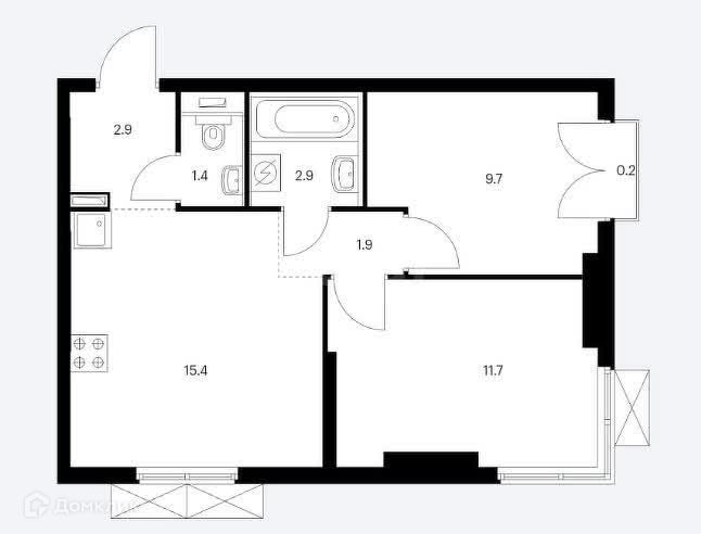 Продаётся 2-комнатная квартира, 46.1 м²
