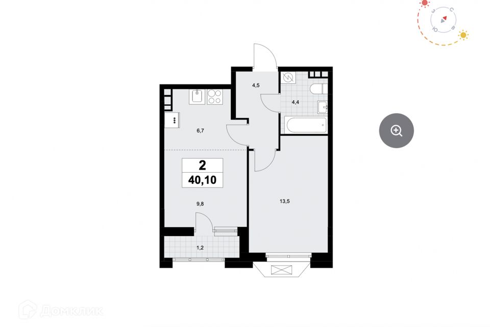 Продаётся 2-комнатная квартира, 40.1 м²