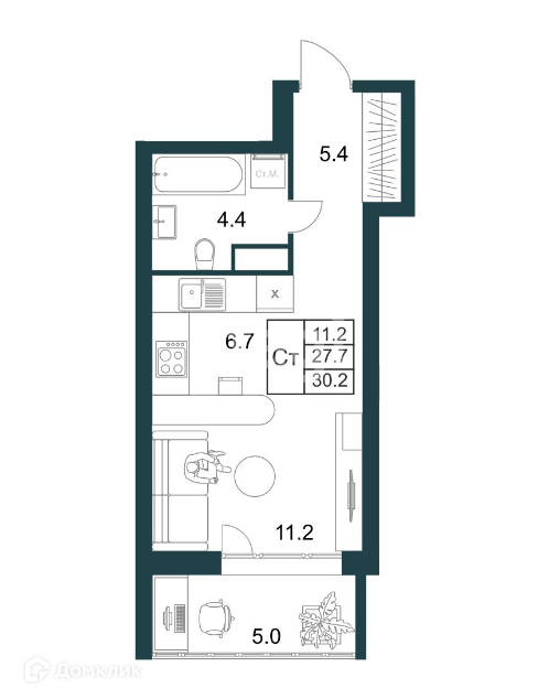 Продаётся студия, 30.3 м²
