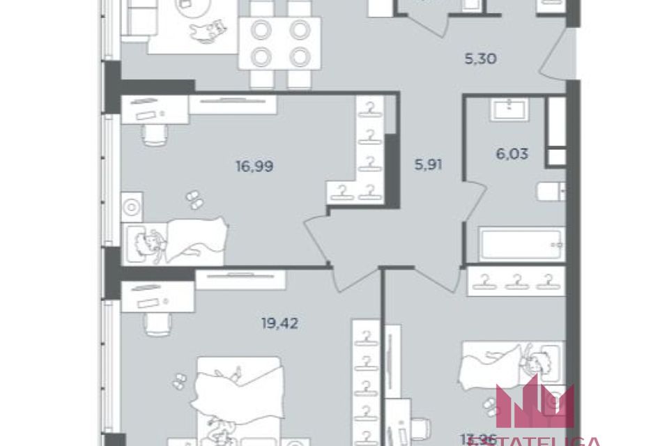 Продаётся 3-комнатная квартира, 93.6 м²