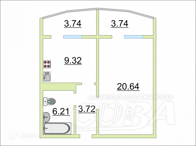 Продаётся 1-комнатная квартира, 39.8 м²