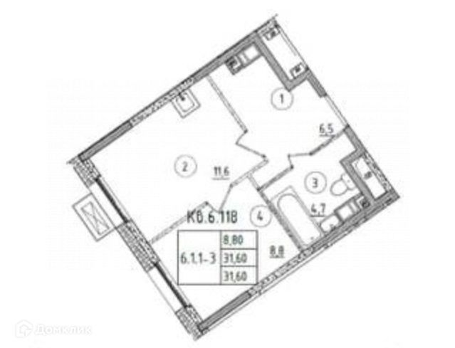 Продаётся 1-комнатная квартира, 31.6 м²