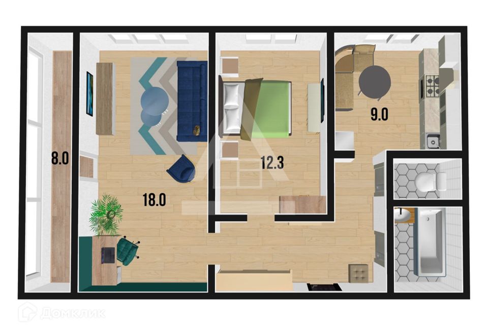 Продаётся 2-комнатная квартира, 52.1 м²