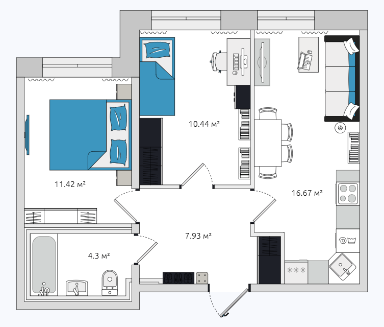 Продаётся 2-комнатная квартира, 50.8 м²