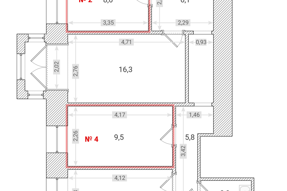Продаётся 2 комнаты в 3-комн. квартире, 18 м²