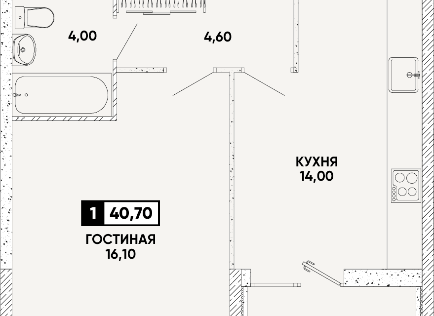 Продаётся 1-комнатная квартира, 40 м²