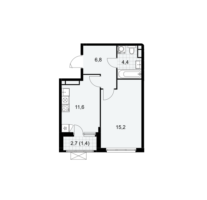 Продаётся 1-комнатная квартира, 39.4 м²