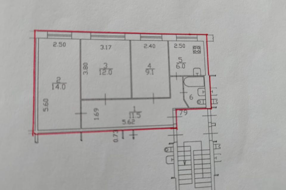 Продаётся 3-комнатная квартира, 55.8 м²