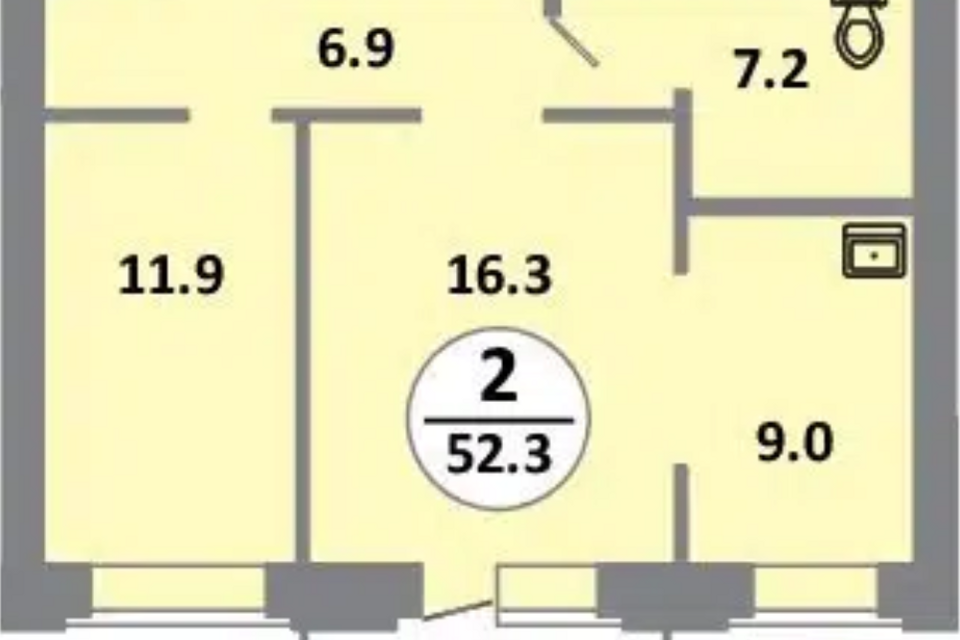 Продаётся 2-комнатная квартира, 52.5 м²