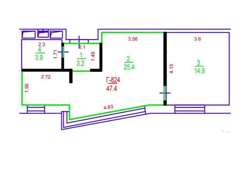 Продаётся 1-комнатная квартира, 47.4 м²