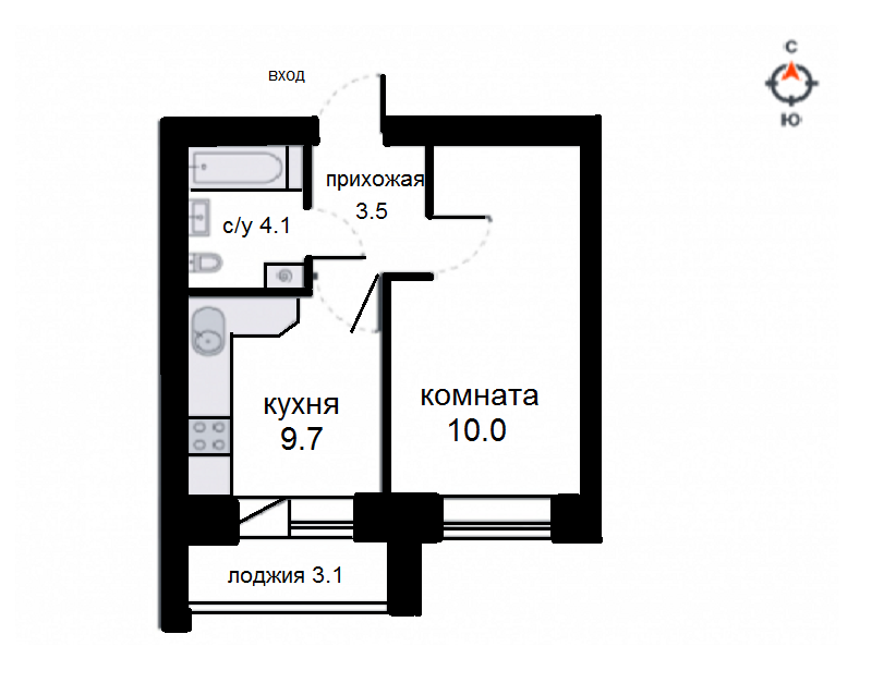 Продаётся 1-комнатная квартира, 35.7 м²