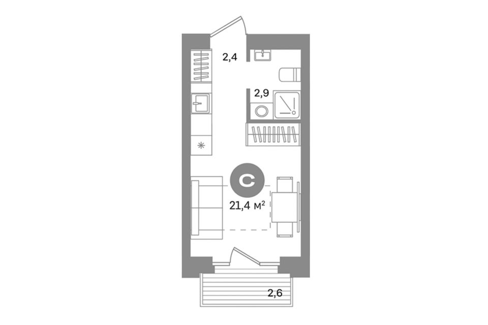 Продаётся студия, 21.4 м²