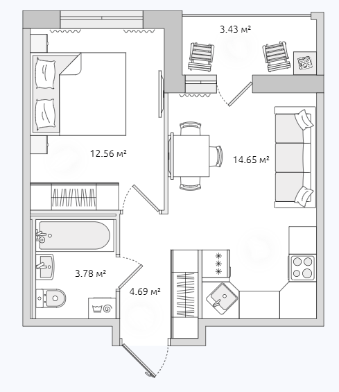Продаётся 1-комнатная квартира, 33.6 м²