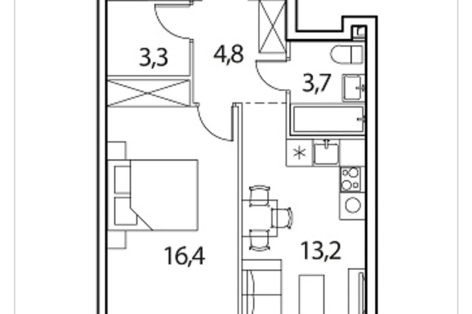 Продаётся 1-комнатная квартира, 41.4 м²