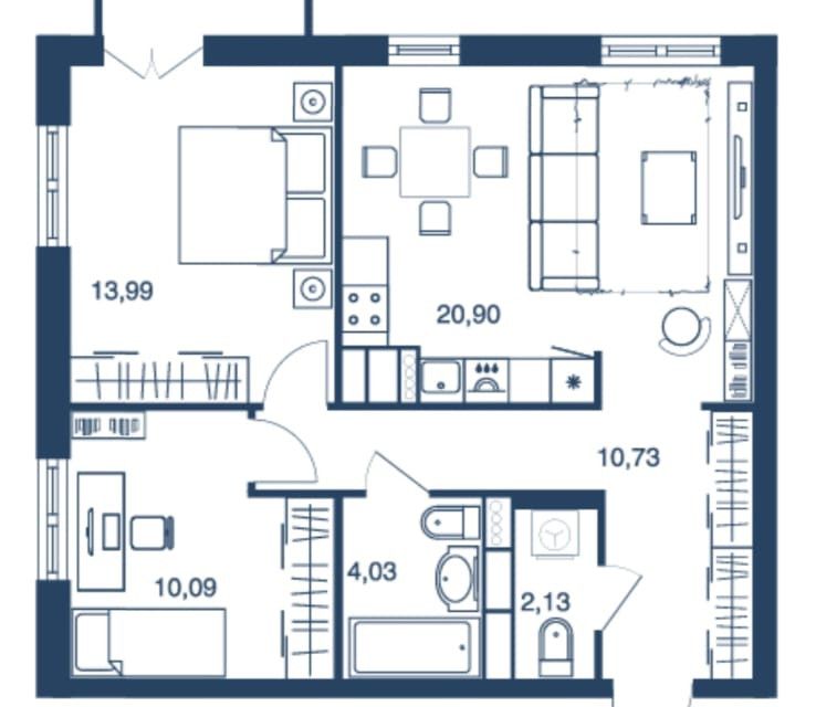 Продаётся 2-комнатная квартира, 61.8 м²