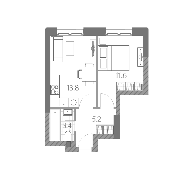 Продаётся 1-комнатная квартира, 34.3 м²