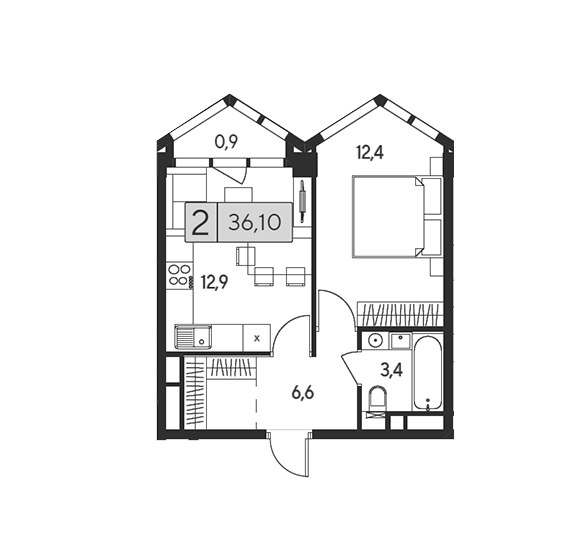 Продаётся 1-комнатная квартира, 36.1 м²