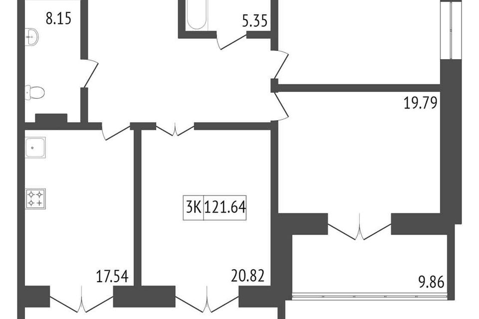 Продаётся 3-комнатная квартира, 124.9 м²