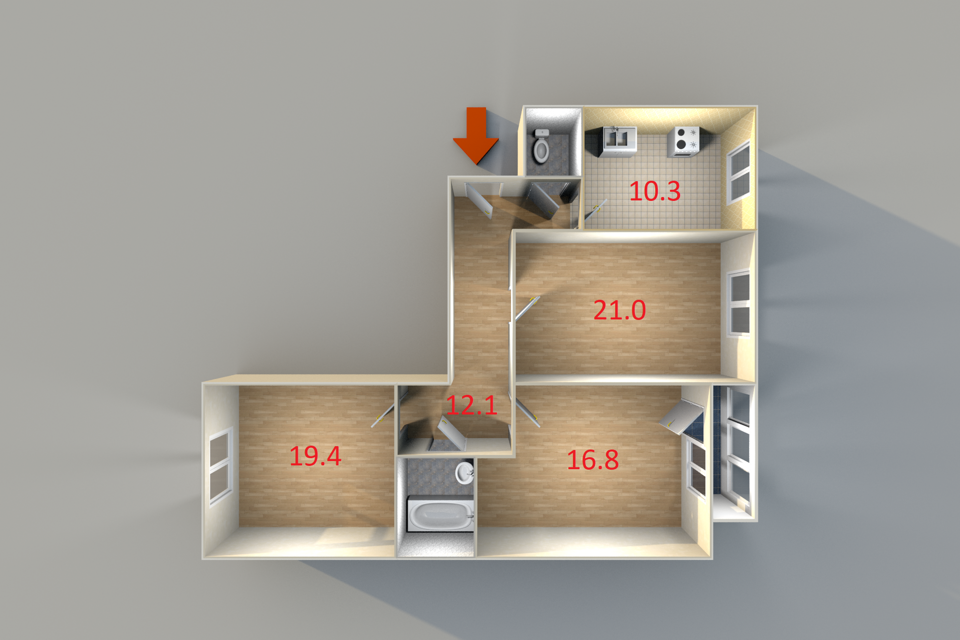 Продаётся 3-комнатная квартира, 85 м²