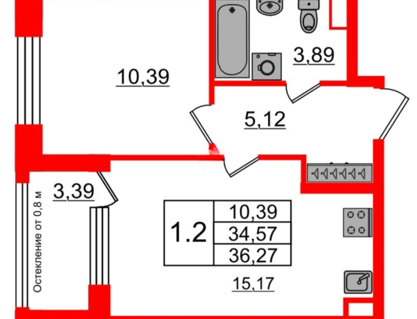 Продаётся 1-комнатная квартира, 36.27 м²