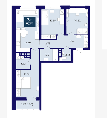 Продаётся 3-комнатная квартира, 79.6 м²