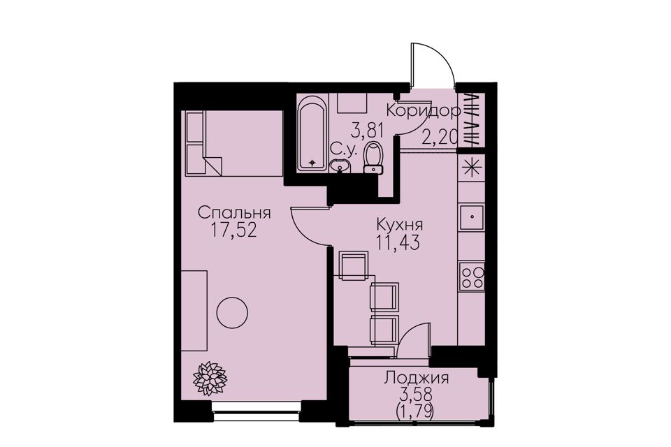 Продаётся 1-комнатная квартира, 34.1 м²