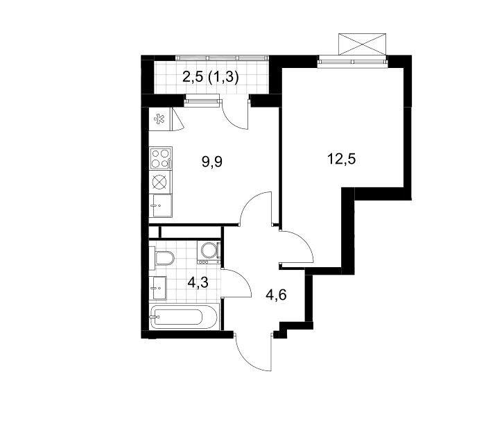 Продаётся 1-комнатная квартира, 32.6 м²