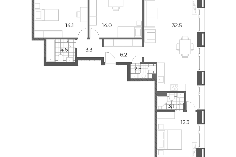 Продаётся 3-комнатная квартира, 92.6 м²