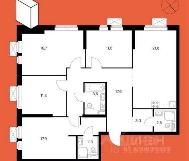 Продаётся 4-комнатная квартира, 107.5 м²