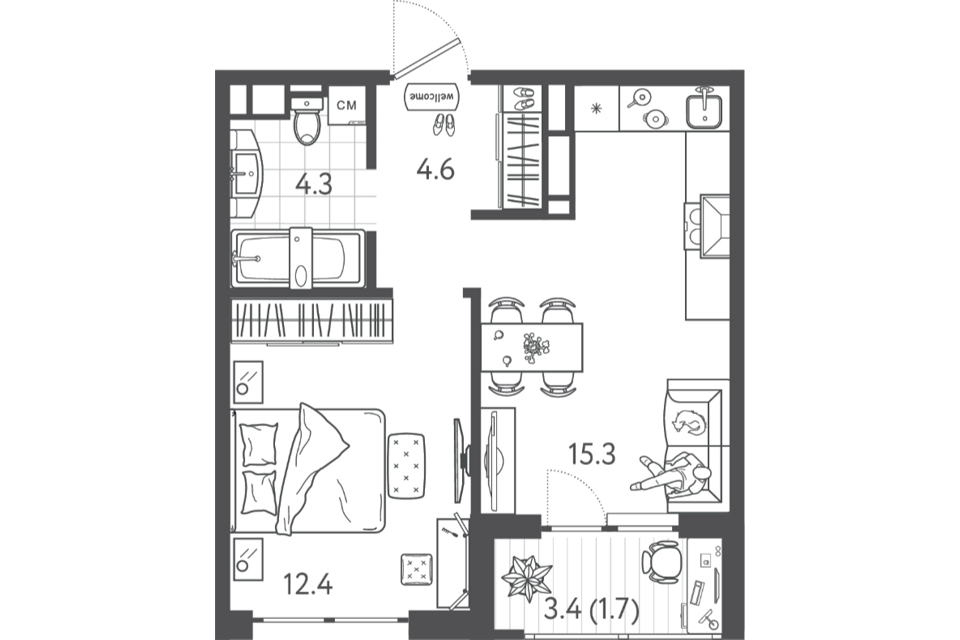 Продаётся 1-комнатная квартира, 36.5 м²
