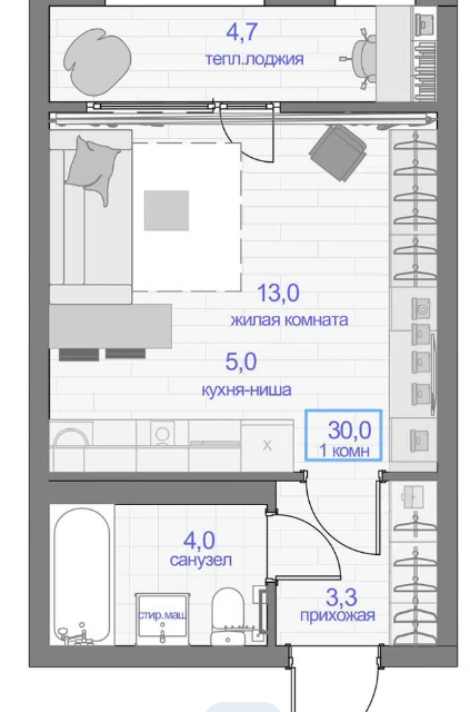 Продаётся студия, 30 м²
