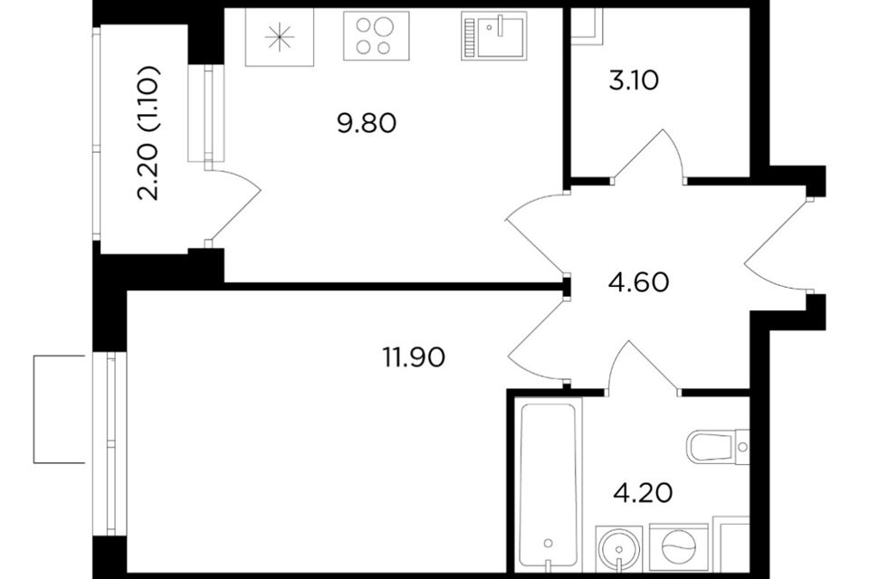 Продаётся 1-комнатная квартира, 34.7 м²