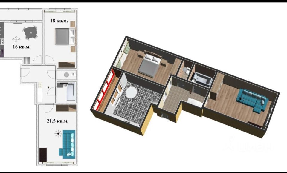 Продаётся 2-комнатная квартира, 72.4 м²