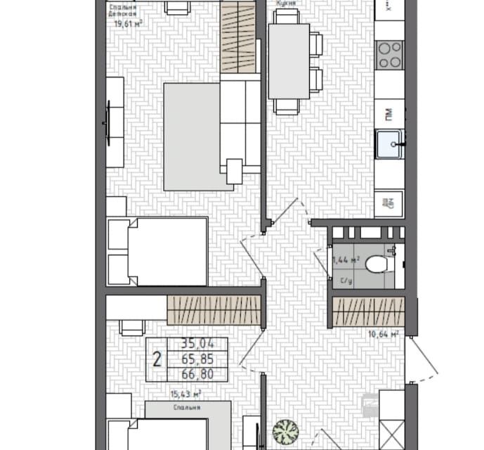 Продаётся 2-комнатная квартира, 66.8 м²