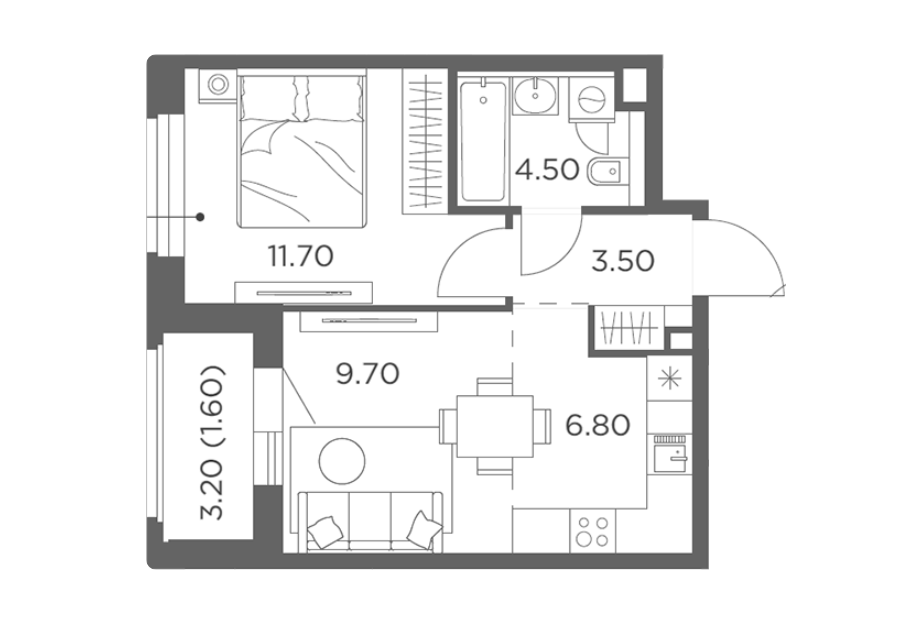 Продаётся 1-комнатная квартира, 37.8 м²