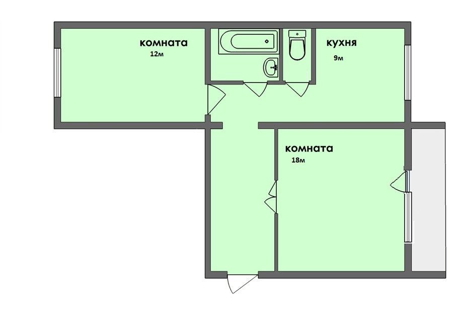 Продаётся 2-комнатная квартира, 55.5 м²