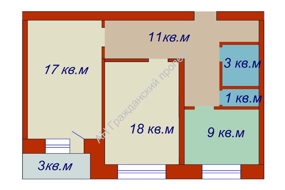 Продаётся 2-комнатная квартира, 59 м²