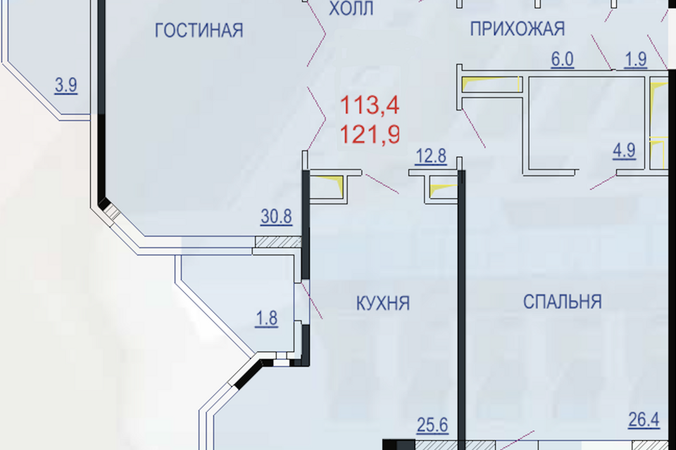 Продаётся 3-комнатная квартира, 113.56 м²