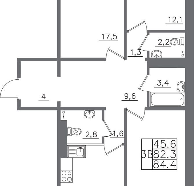 Продаётся 3-комнатная квартира, 84.4 м²