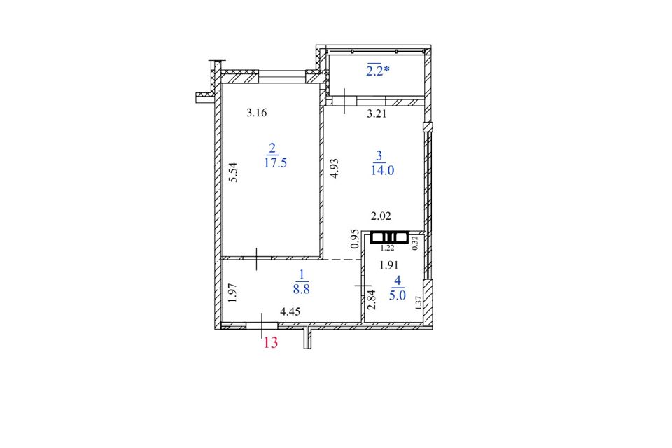 Продаётся 1-комнатная квартира, 47.5 м²