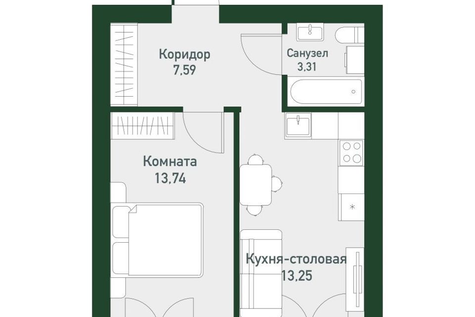 Продаётся 2-комнатная квартира, 37.3 м²