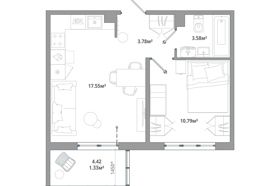 Продаётся 1-комнатная квартира, 35.6 м²