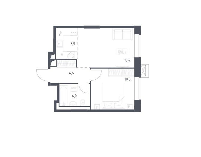 Продаётся 1-комнатная квартира, 36.5 м²