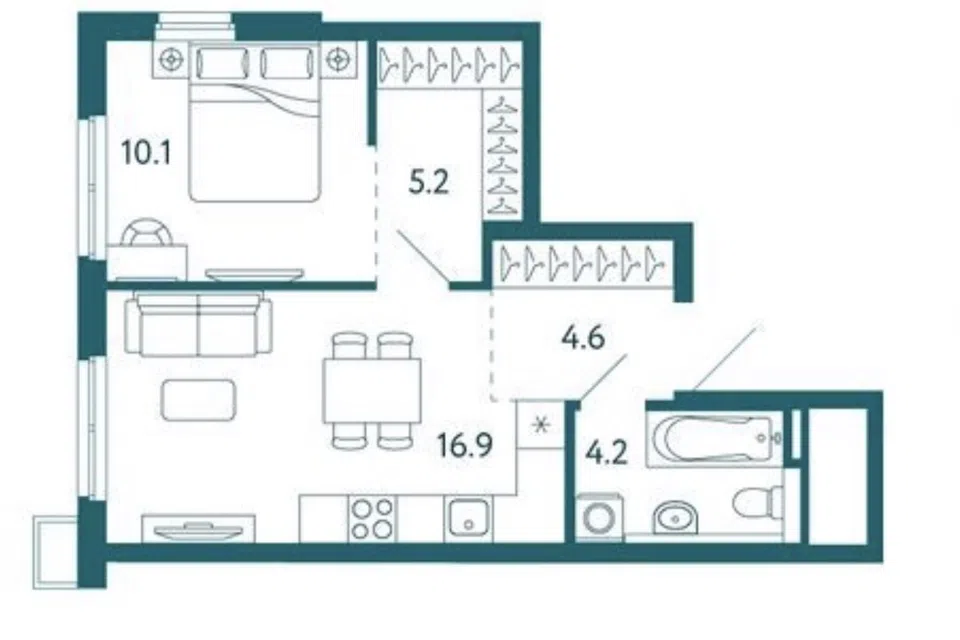 Продаётся 1-комнатная квартира, 41 м²
